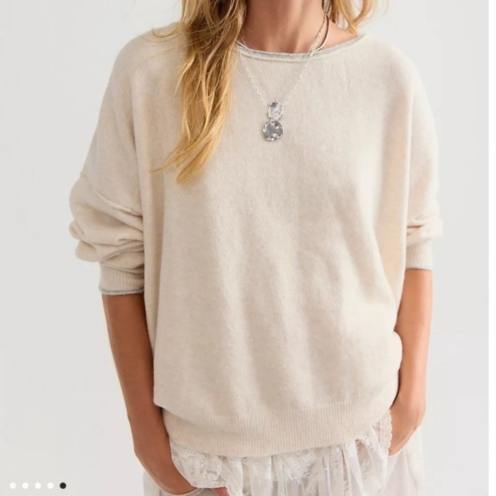 Free People See Me SoftSpun Pullover Slub Sweater Almond Milk Heather XS